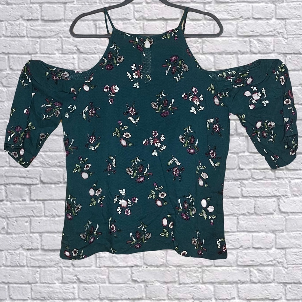 Eyeshadow Dark Green Floral Off The Shoulder Blouse